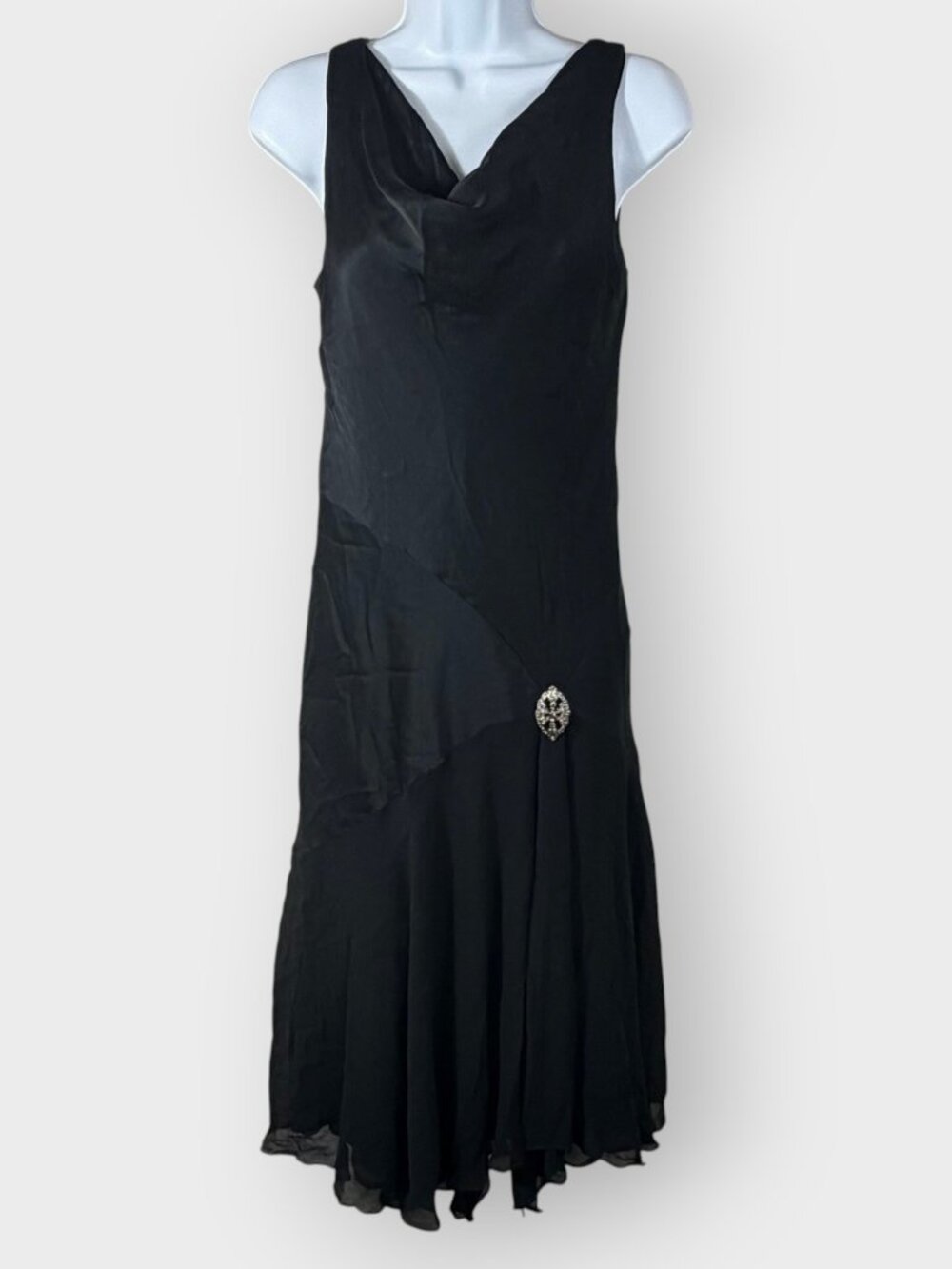 Jones NY Silk CBK Slip Dress Size 10 Black Cowl Neck Drop Waist Gatsby Cocktail